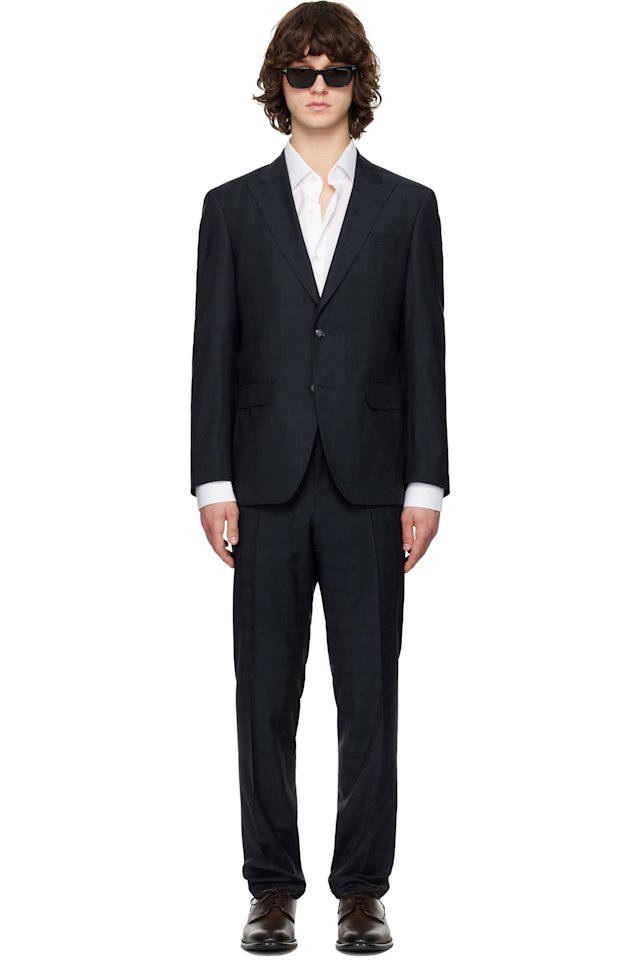 BOSS — Navy Checkered Suit