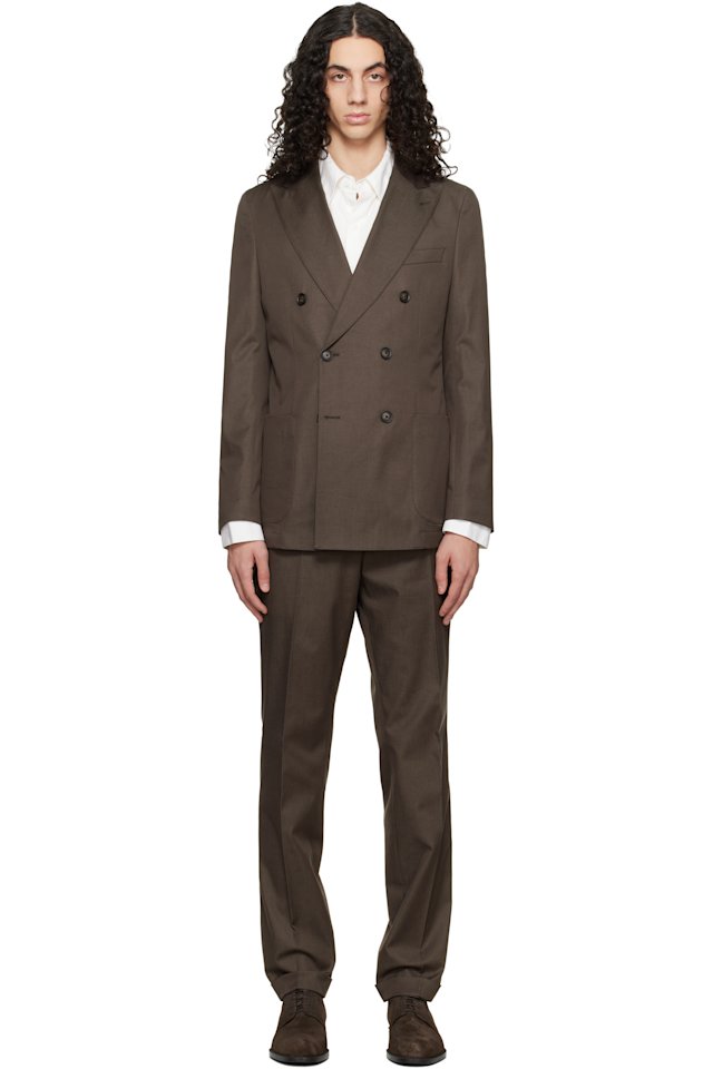 BOSS — Brown Two-Piece Slim-Fit Stretch Cotton Suit