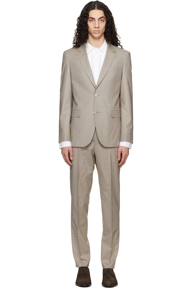 BOSS — Taupe Two-Piece Slim-Fit Stretch Wool Suit