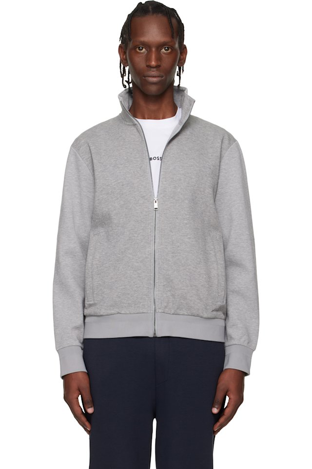 BOSS — Gray Zip-Up Mercerized Stretch-Cotton Piqué Sweatshirt
