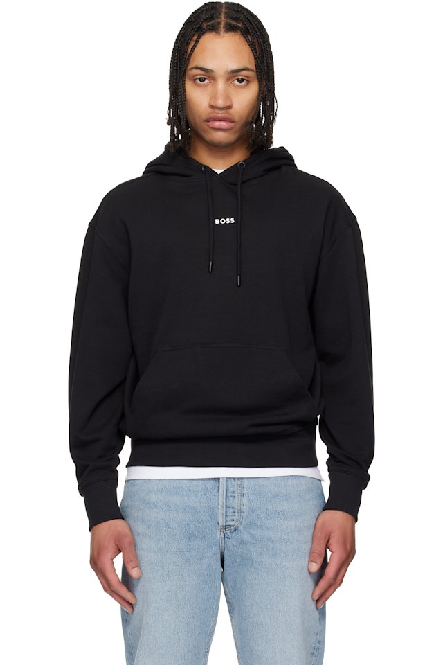 BOSS — Black Fleece Cotton Terry Contrast Logo Hoodie