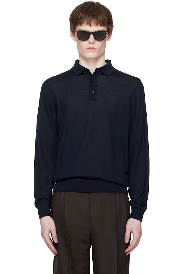 BOSS — Navy Extrafine Merino Polo