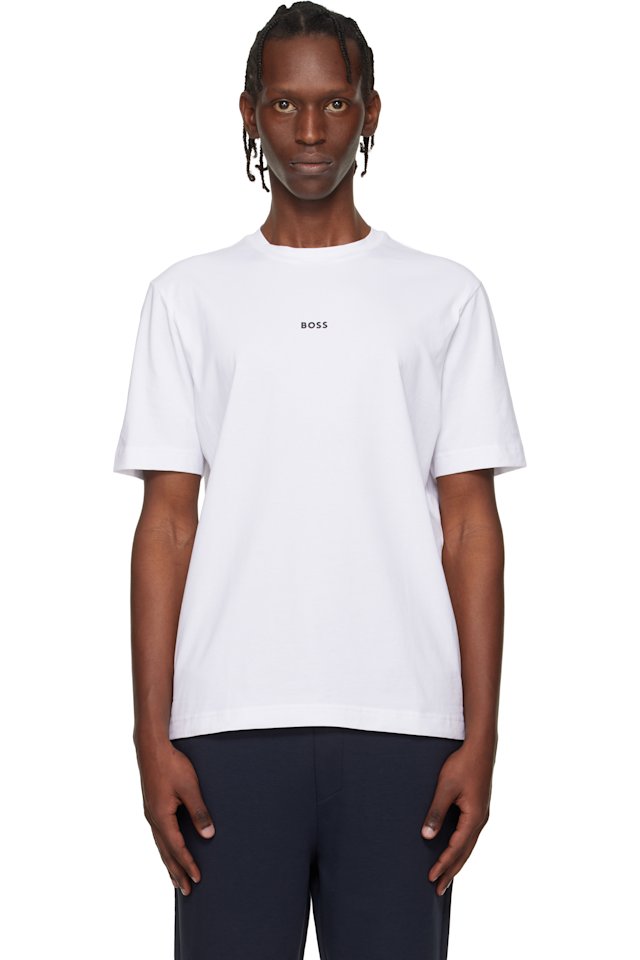 BOSS — White Contrast Logo Stretch-Cotton T-shirt