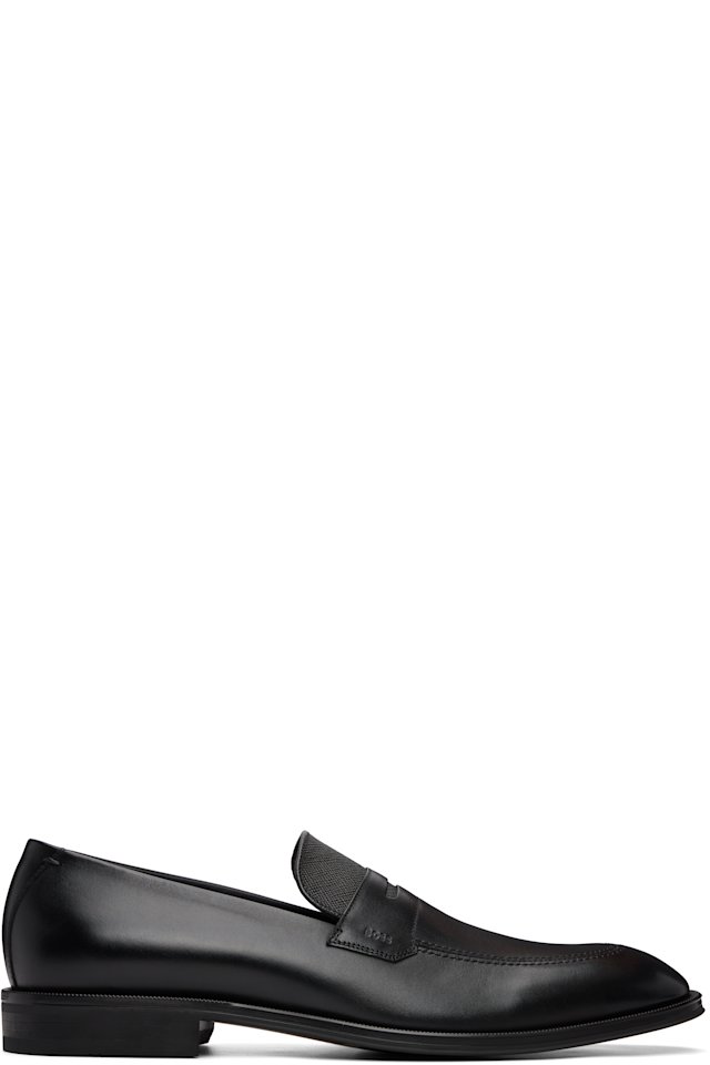 BOSS — Black Textured-Tongue Leather Loafers