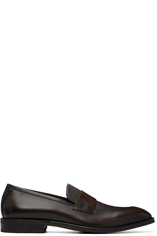 BOSS — Brown Leather Plain Penny Trim Loafers