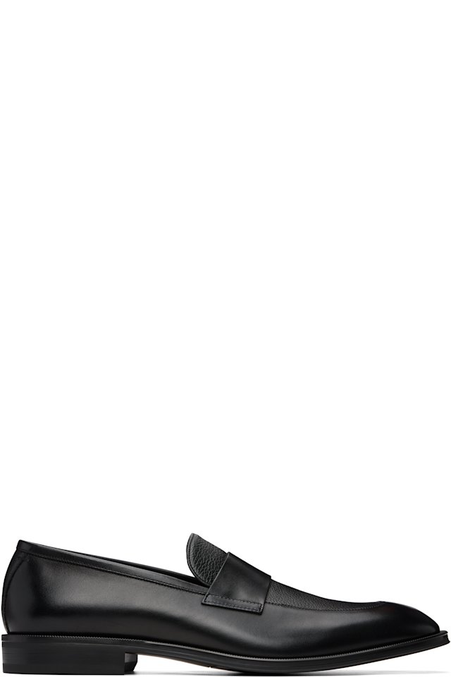 BOSS — Black Plain Penny Trim Leather Loafers