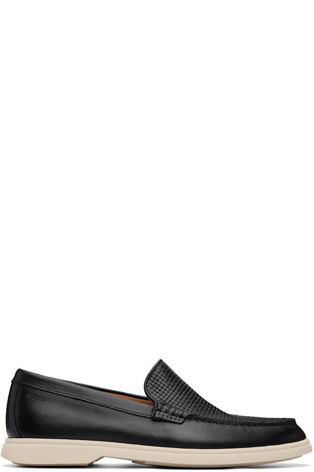 BOSS — Black Embossed-Logo Loafers