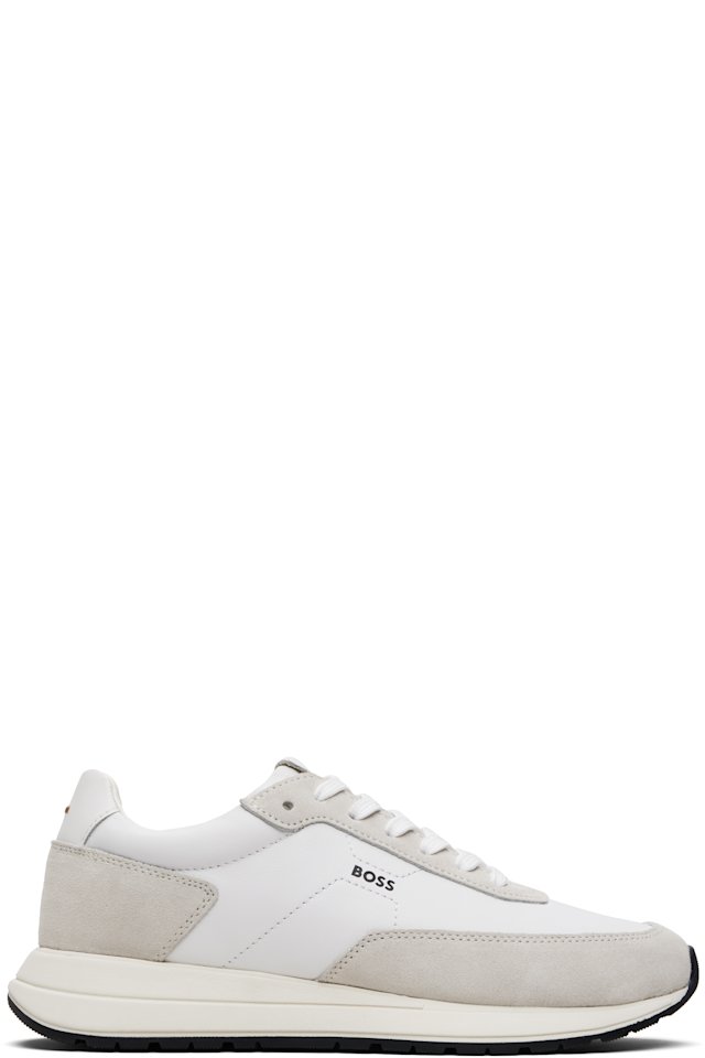 BOSS — Off-White Suede Trim Sneakers