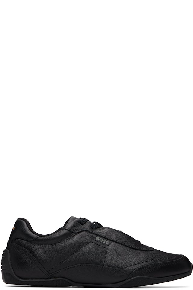 BOSS — Black Logo Detail Leather Sneakers