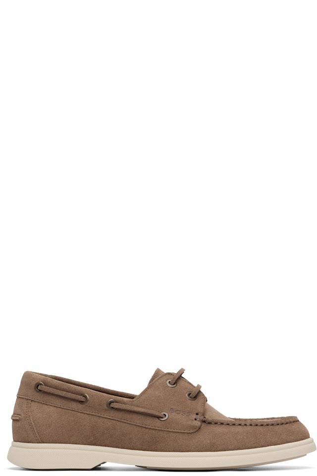 BOSS — Beige Suede Lace-Detail Boat Shoes