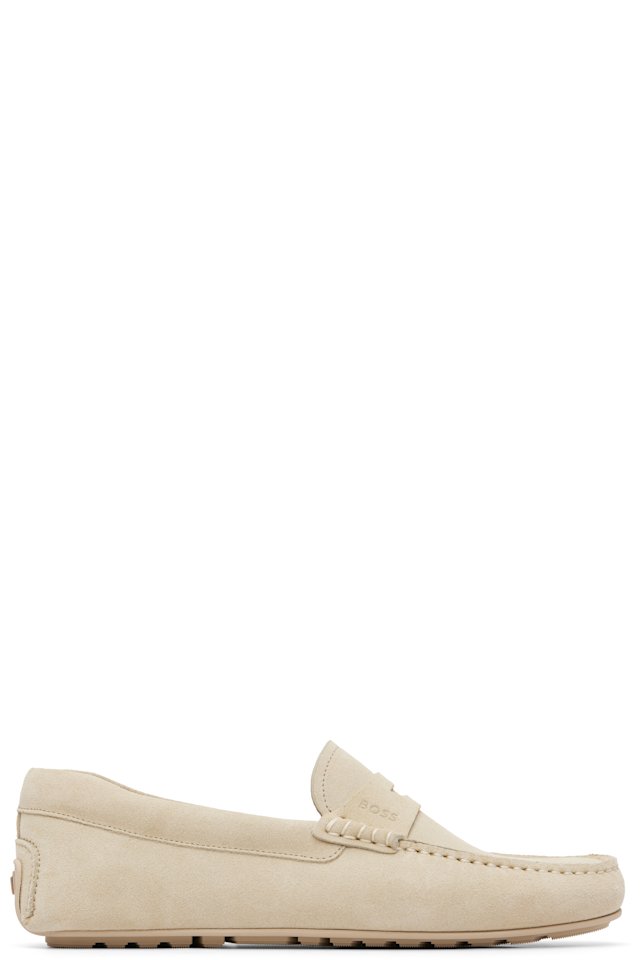 BOSS — Off-White Penny-Trim Suede Loafers