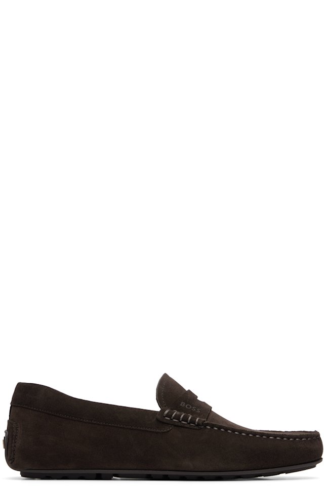 BOSS — Brown Penny Trim Suede Loafers