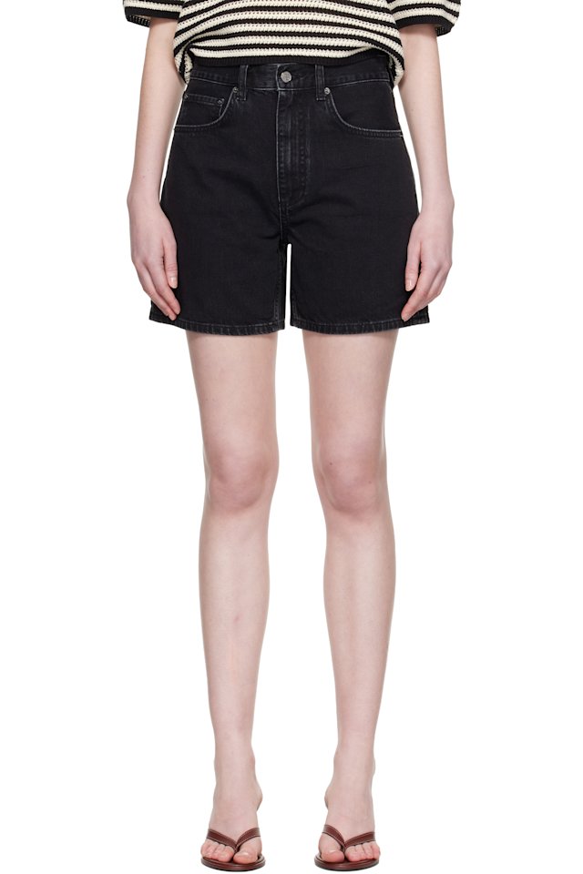 ANINE BING — Black Delaney Denim Shorts