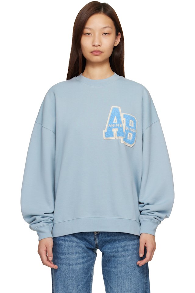 ANINE BING — Blue Miles Oversized Letterman Sweatshirt