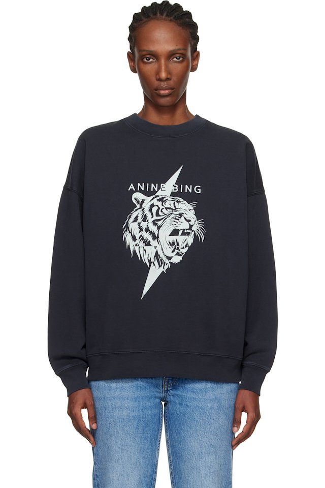 ANINE BING — Black Miles Tiger Sweatshirt