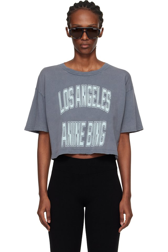ANINE BING — Gray Johnny Cropped T-shirt