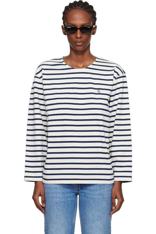 ANINE BING — Off-White & Navy Newton T-shirt