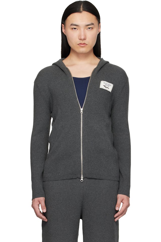 Charles Jeffrey LOVERBOY — Gray Animal Knitted Zip Hoodie