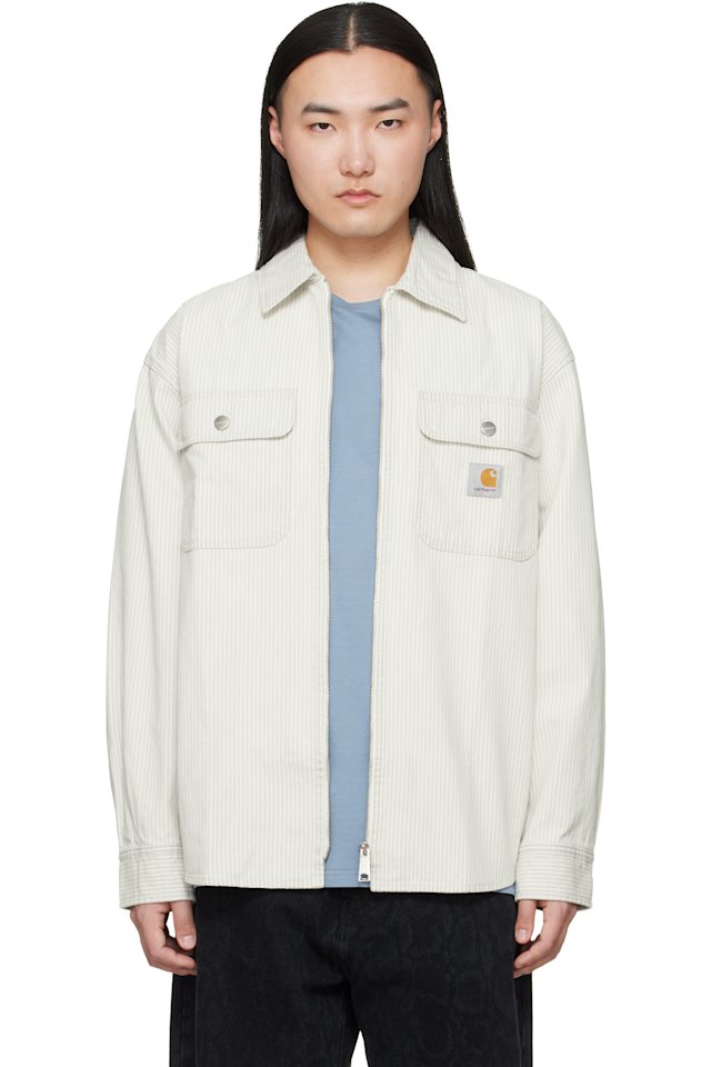 Carhartt Work In Progress — White & Gray Mercer Stripe Overshirt