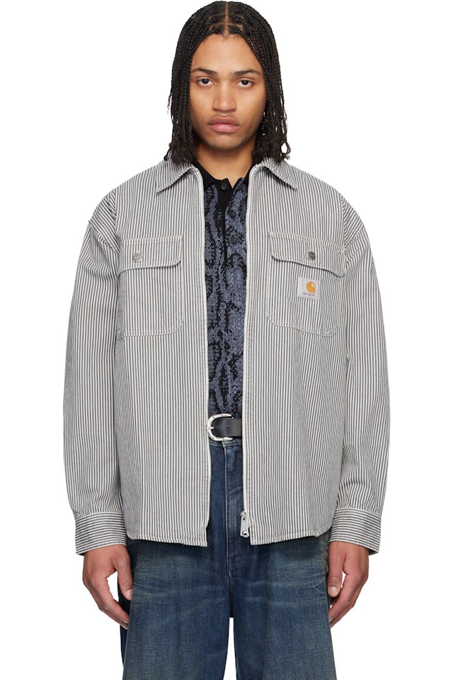 Carhartt Work In Progress — White & Gray Mercer Stripe Overshirt