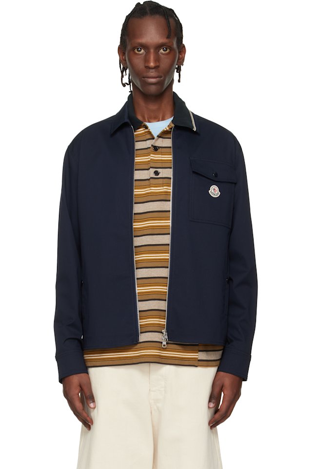 Moncler — Navy Cotton Blend Gabardine Shirt Jacket