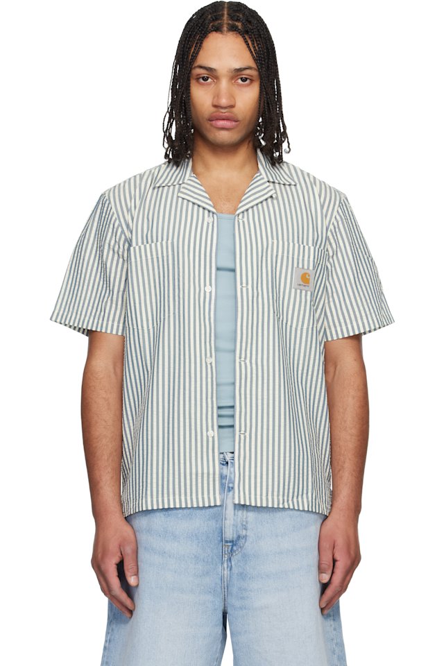 Carhartt Work In Progress — Blue & White Short Sleeve Leavel Stripe Shirt