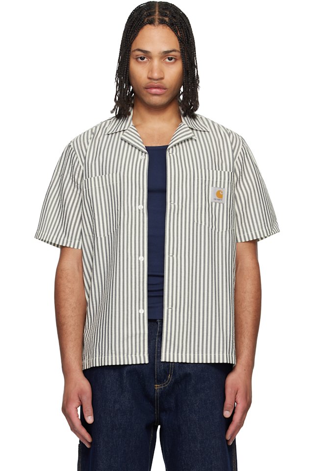 Carhartt Work In Progress — Black & White Short Sleeve Leavel Stripe Shirt
