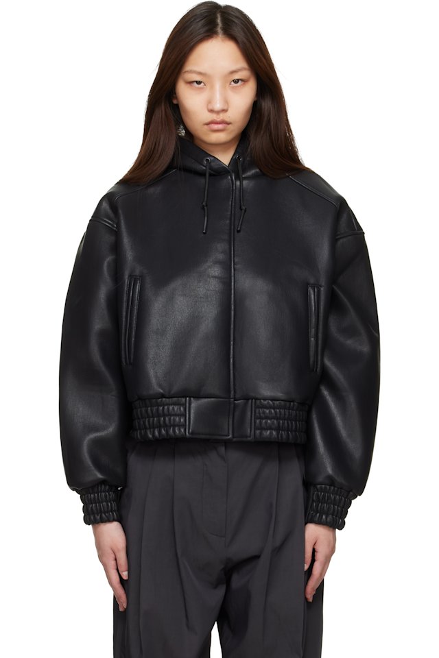 The Frankie Shop — Black Jackson Bonded Faux-Leather Bomber Jacket