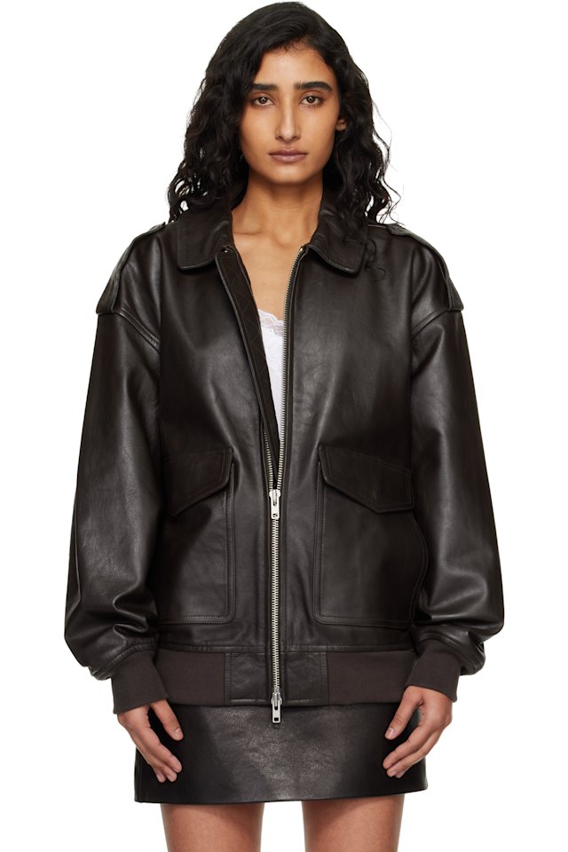 The Frankie Shop — Brown Viper Leather Jacket