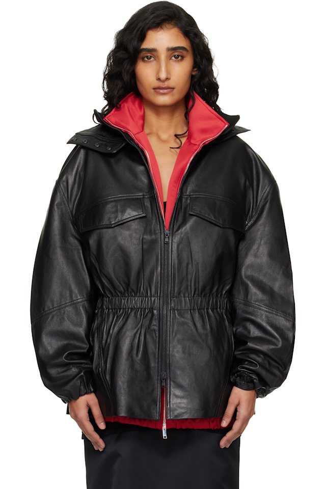 The Frankie Shop — Black Carnaby Funnel Neck Leather Jacket