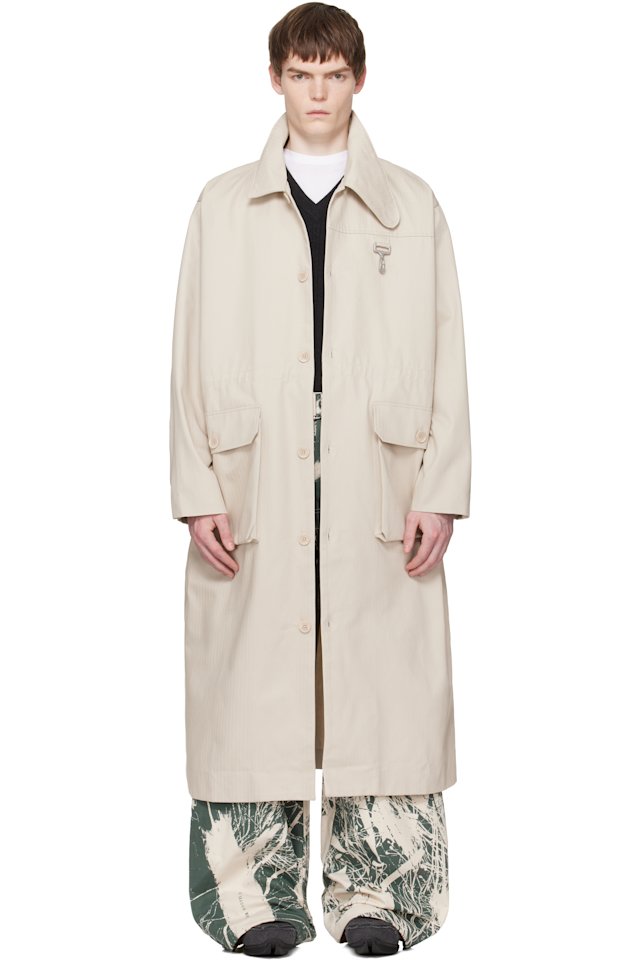 Reese Cooper — Beige Cotton Herringbone Overcoat