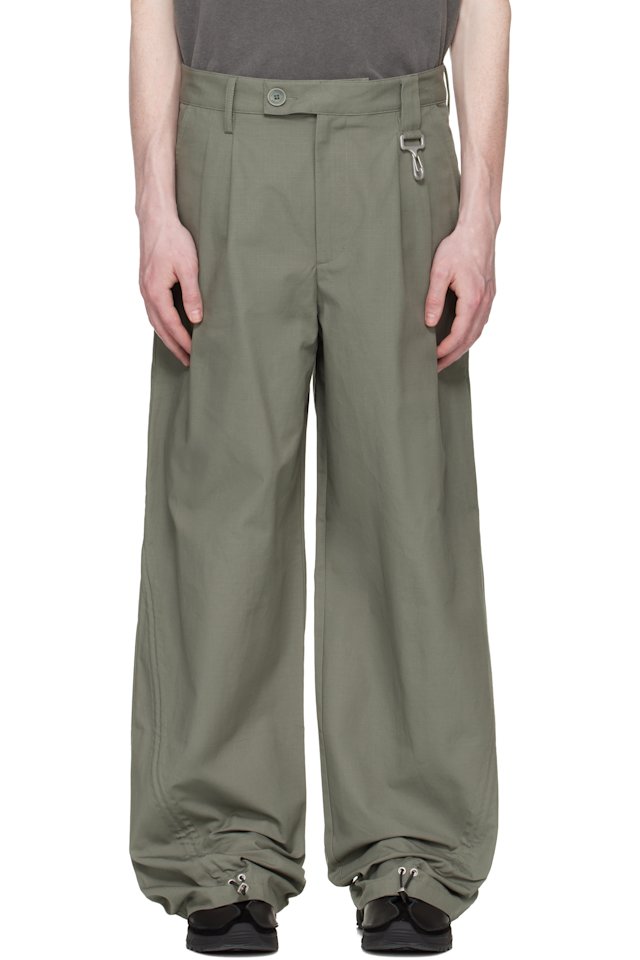 Reese Cooper — Khaki Cotton Ripstop Pleated Trousers