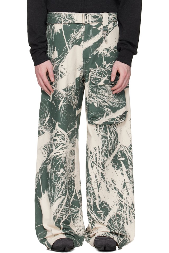 Reese Cooper — Khaki & Off-White Duck Canvas Patch Pocket Belted Cargo Pants