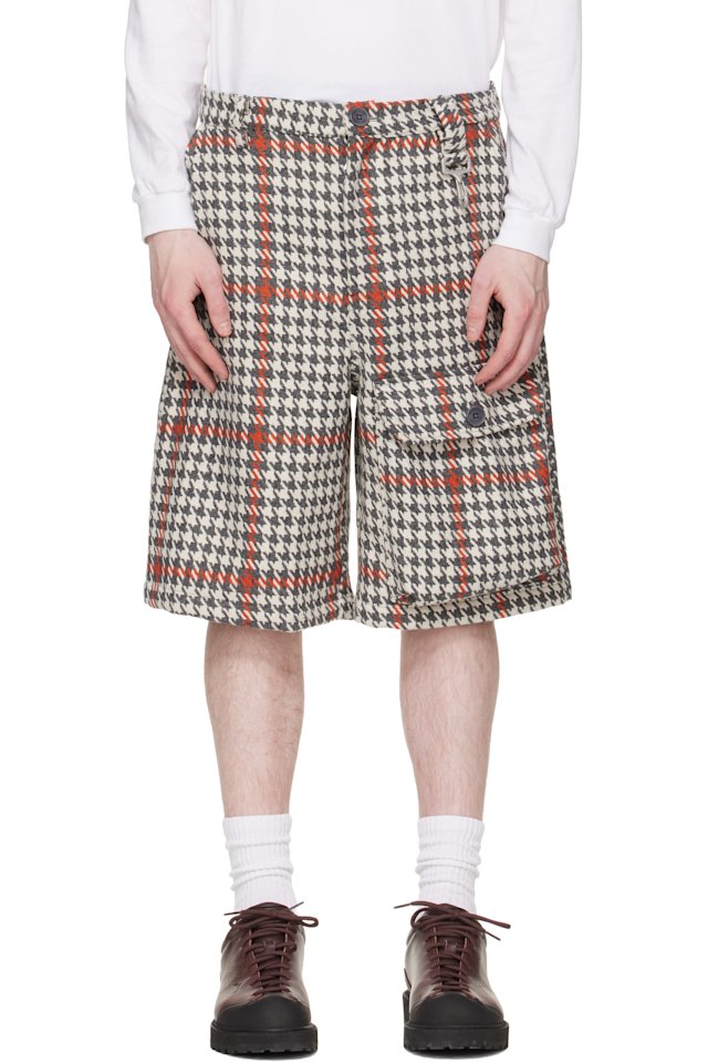 Reese Cooper — White & Gray Wool Houndstooth Patch Pocket Shorts