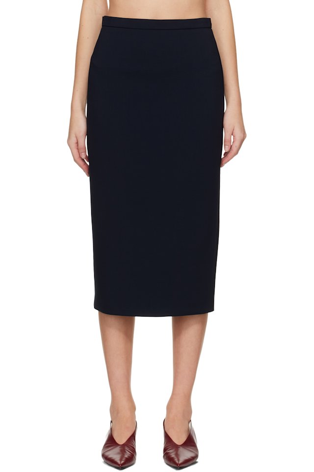 Max Mara — Navy Mxmotre Midi Skirt