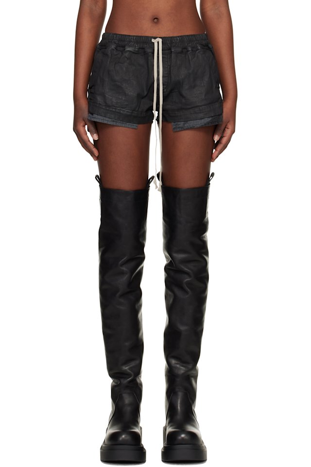 Rick Owens DRKSHDW — Black Temple Fog Boxer Denim Shorts