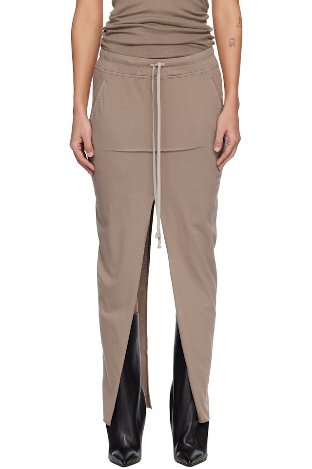 Rick Owens DRKSHDW — Beige Temple Pull On Sliced Pillar Maxi Skirt