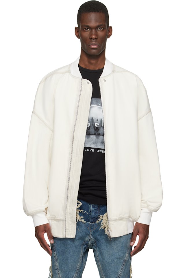 Rick Owens DRKSHDW — Off-White Temple Jumbo Denim Flight Jacket