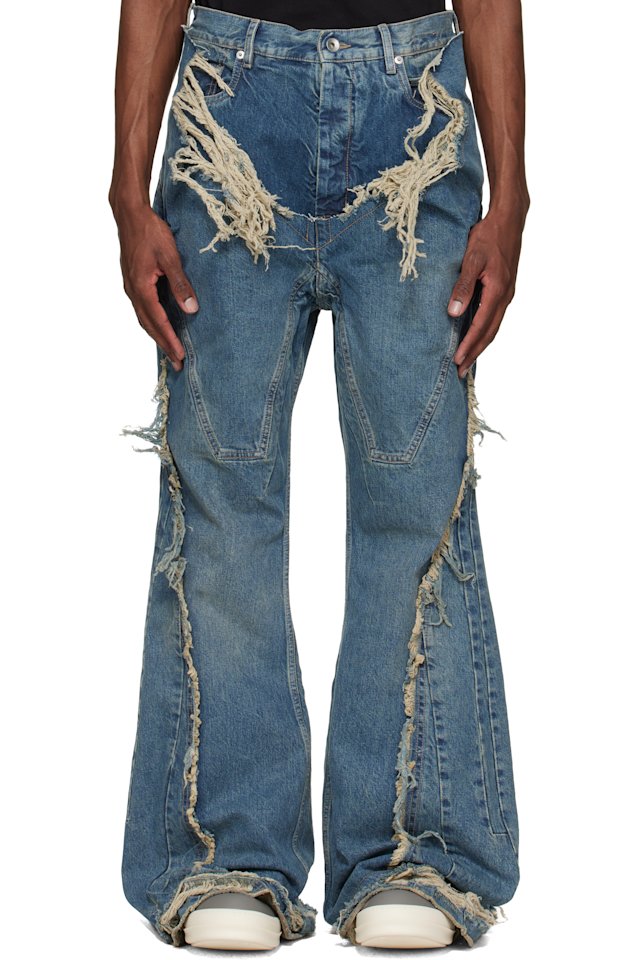 Rick Owens DRKSHDW — Blue Temple Slivered Bootcut Jeans