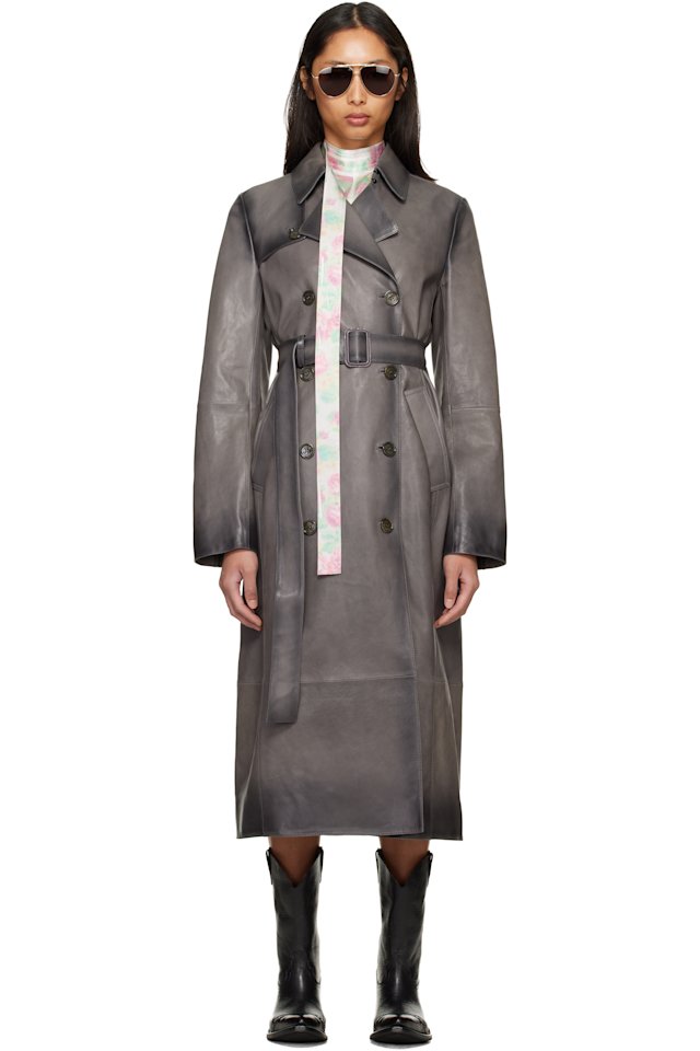 Acne Studios — Gray Ombré Leather Trench Coat