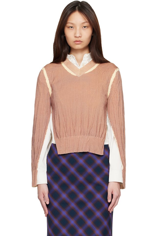 Acne Studios — Tan Wrinkled V-Neck Sweater