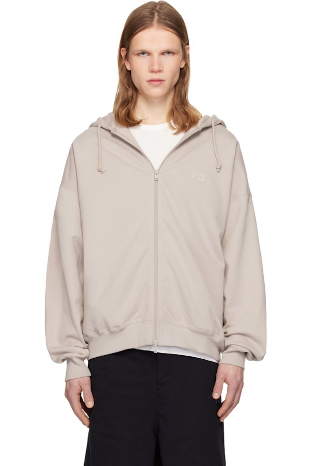 Y-3 — Taupe Brushed Terry Zipper Hoodie
