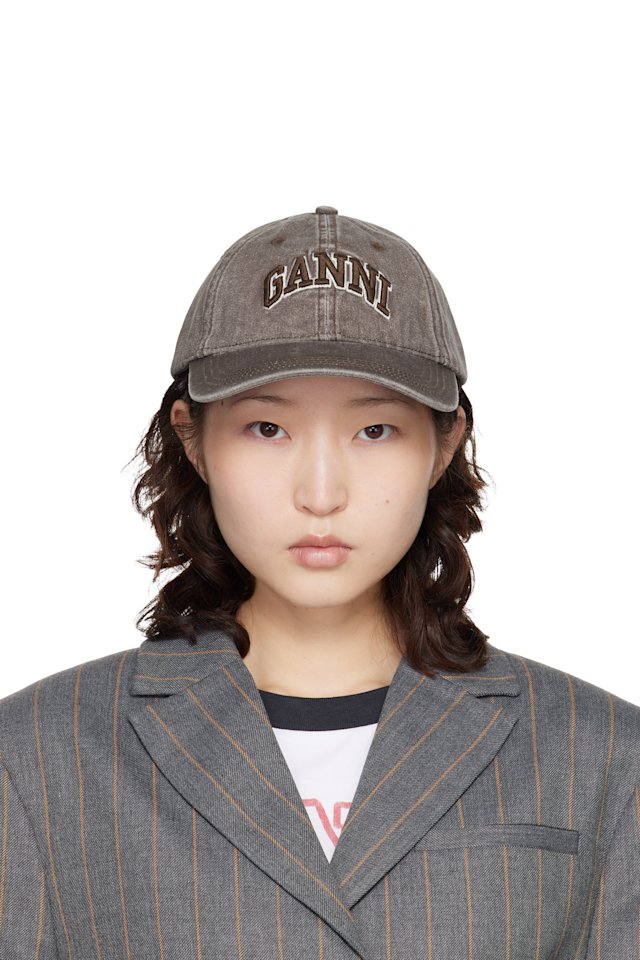 GANNI — Brown Washed Canvas Cap