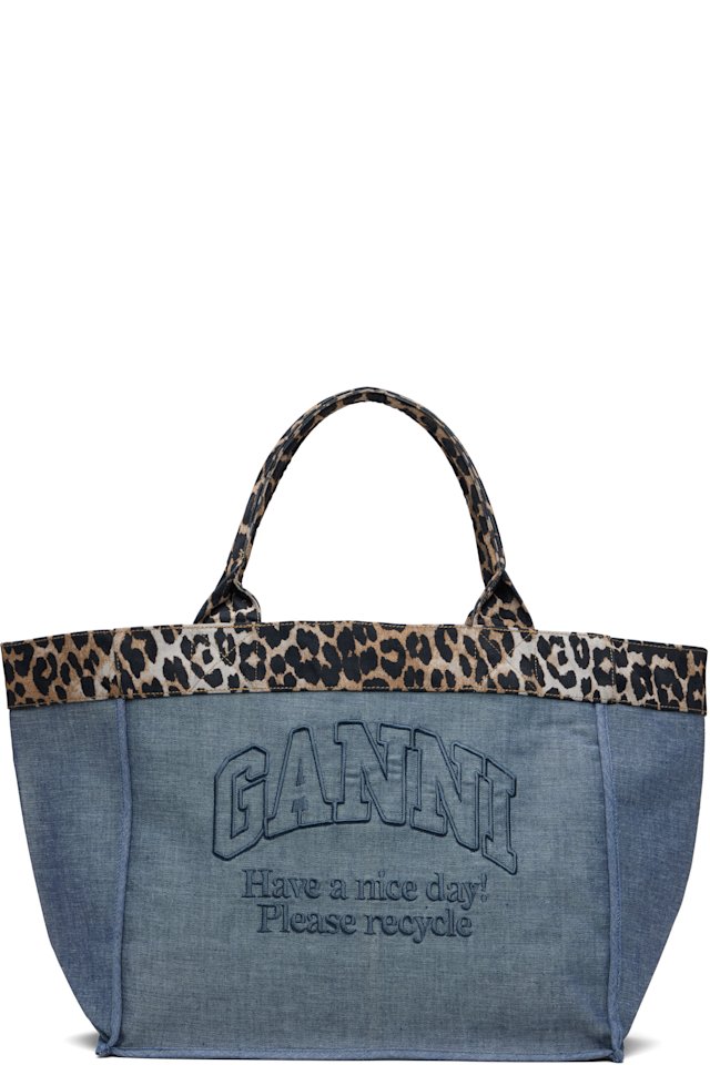 GANNI — Blue & Beige Medium Trapeze Shopper Reversible Tote