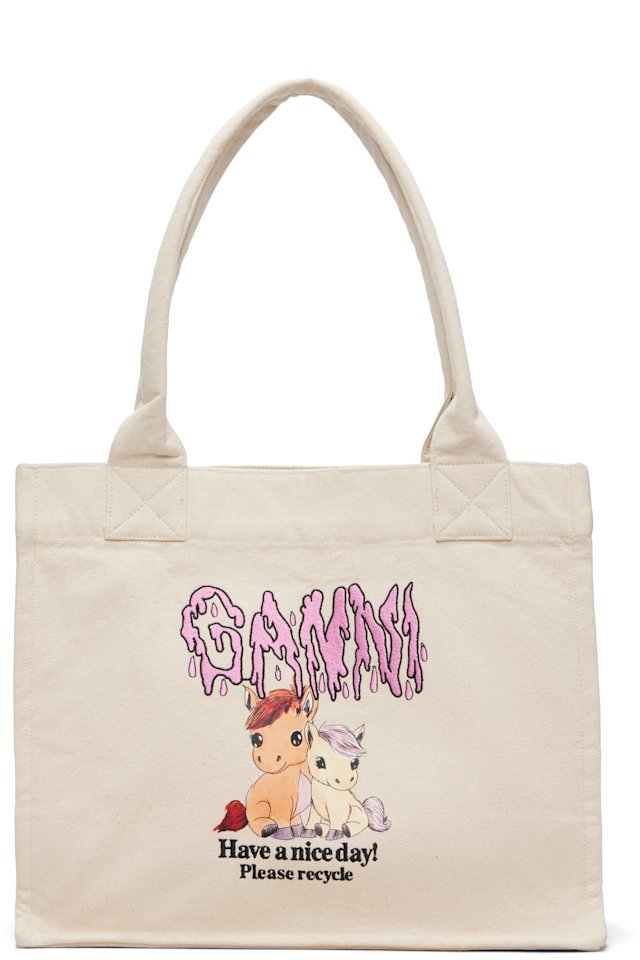 GANNI — Beige Pony Printed Large Tote