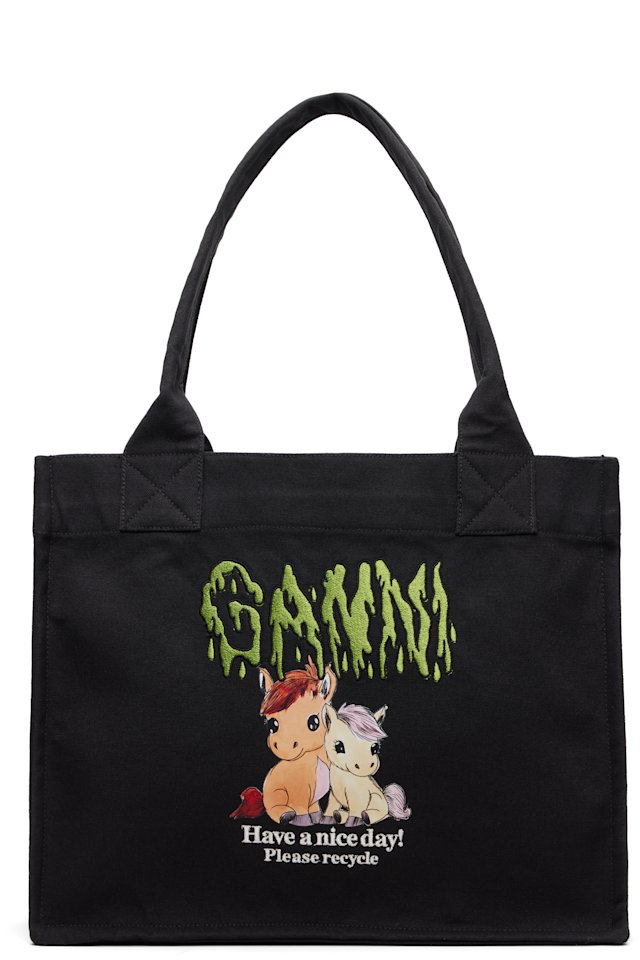 GANNI — Black Pony Printed Large Tote