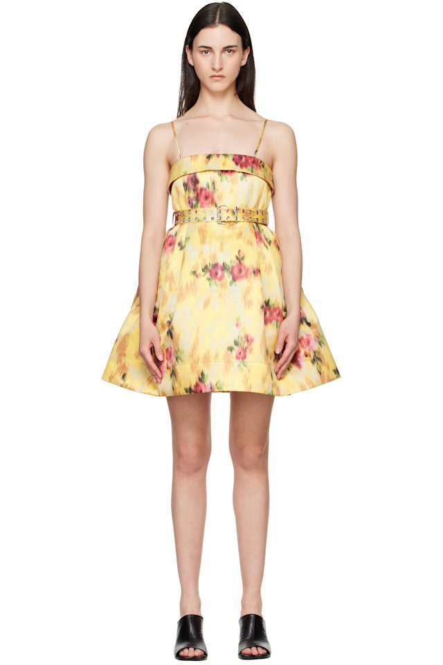 GANNI — Yellow Printed Satin Minidress