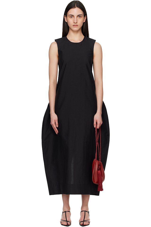 Róhe — Black Hourglass Linen Silk Midi Dress