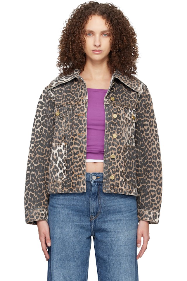 GANNI — Brown & Black Leopard Denim Jacket
