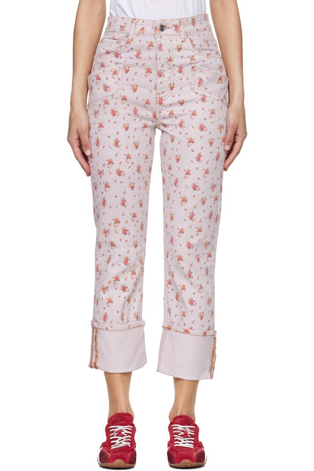GANNI — Pink Printed Capri Slim Jeans